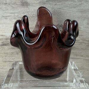 Signed Fire & Light Plum Splash Votive Candle Holder Recycled Glass